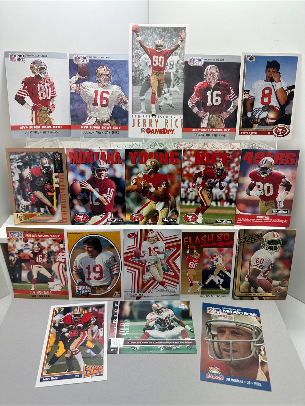 49ers icons Jerry Rice/Joe Montana/Steve Young lot of 18